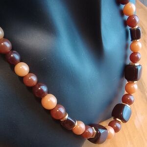 Crown Trifari Necklace, 17"  Butterscotch & Chocolate Lucite